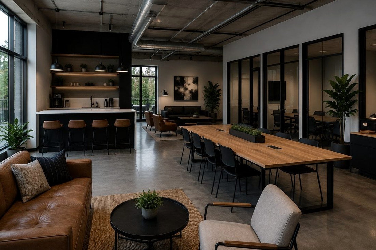 Clean commercial lounge and office space ready for handoff